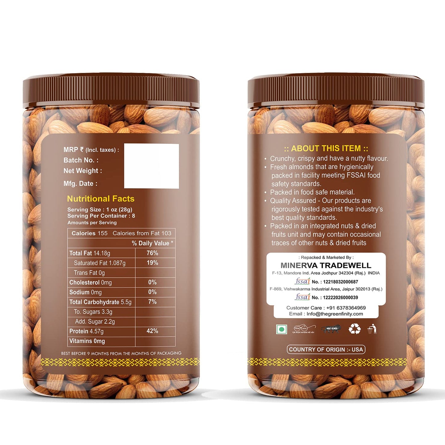 GreenFinity Dry Fruits Combo Pack- Almonds and Cashews -250g (Pack of 2)