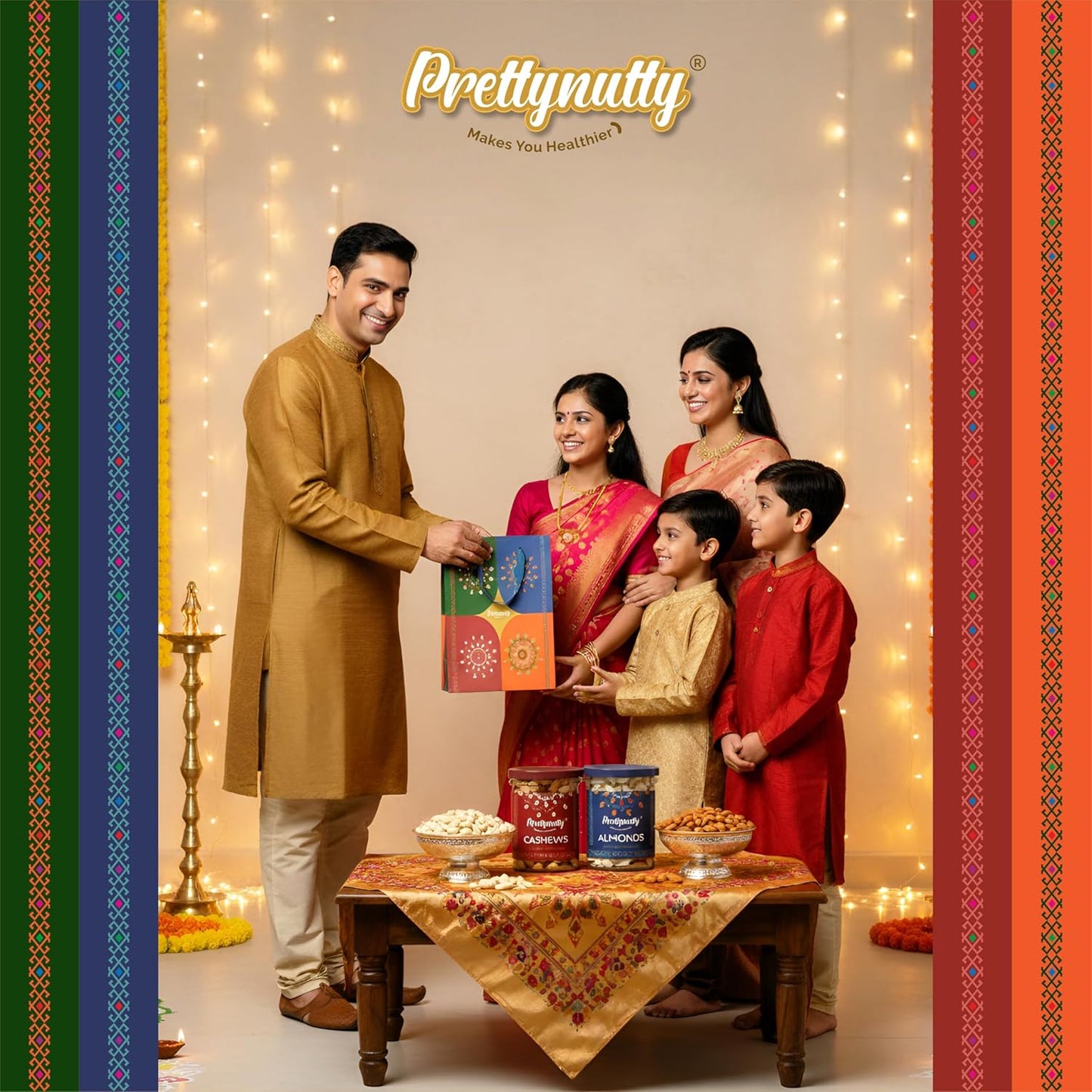 PrettyNutty Diwali Dry Fruits Gift 400g - (Almonds - Cashews - 200g)