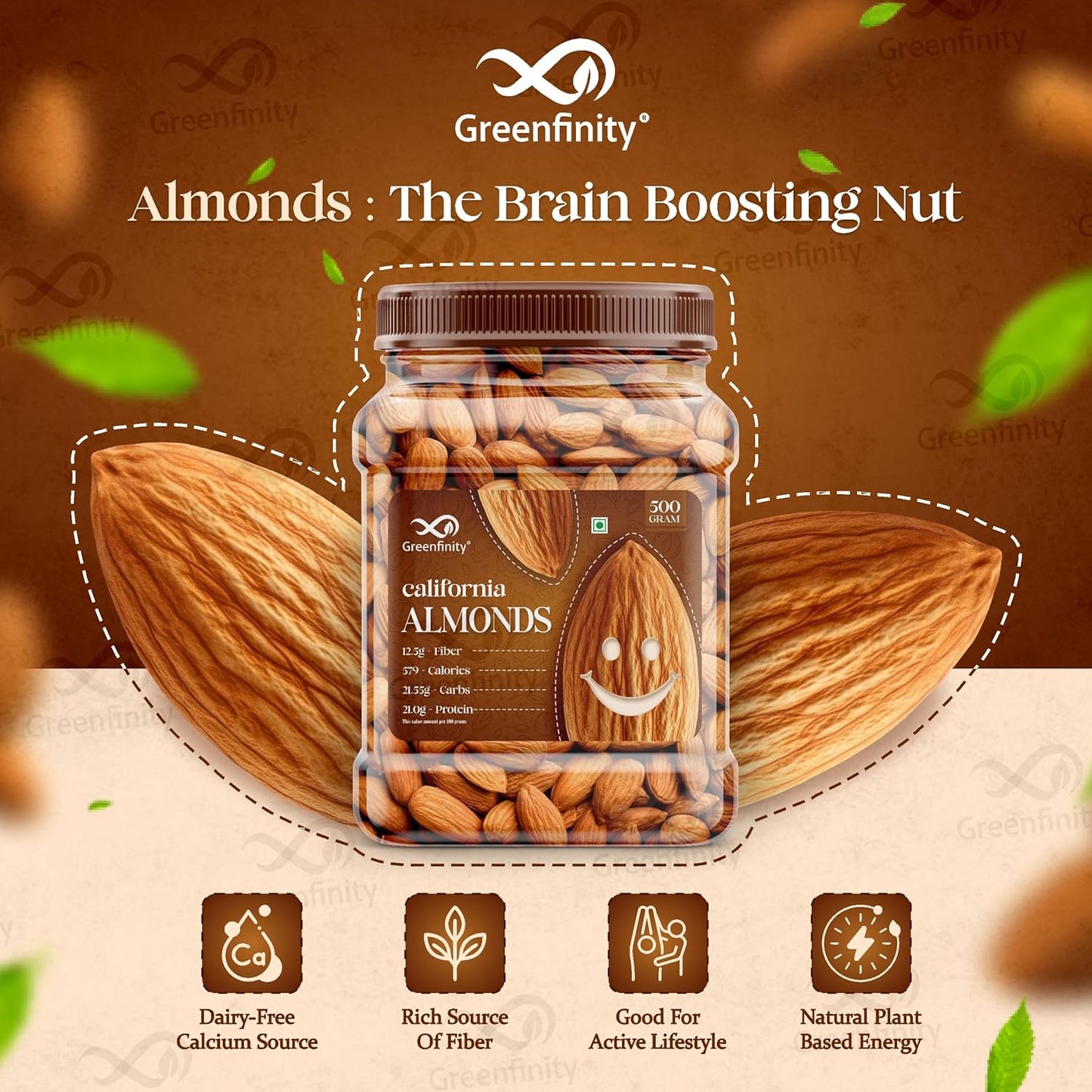 GreenFinity Fresh Almonds 500g (Pack of 2)