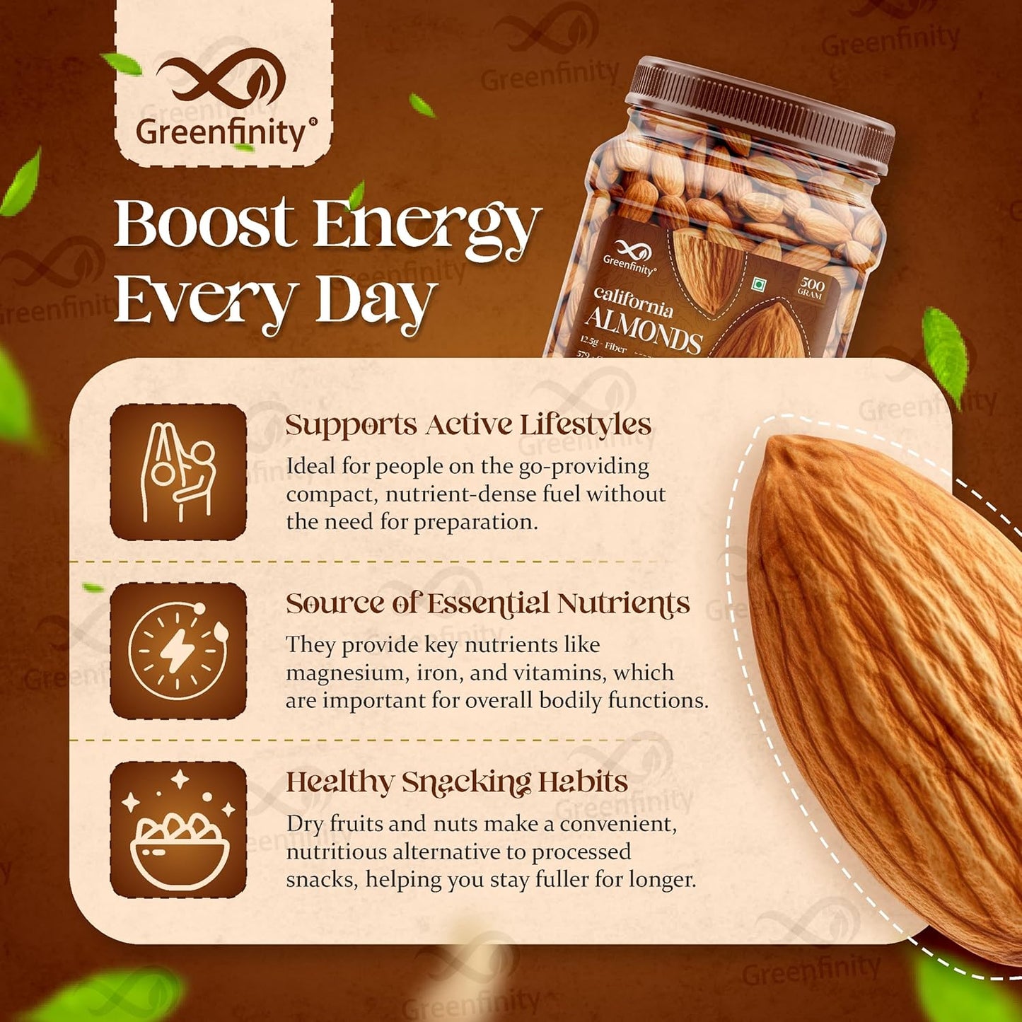 GreenFinity Fresh Almonds 500g (Pack of 2)