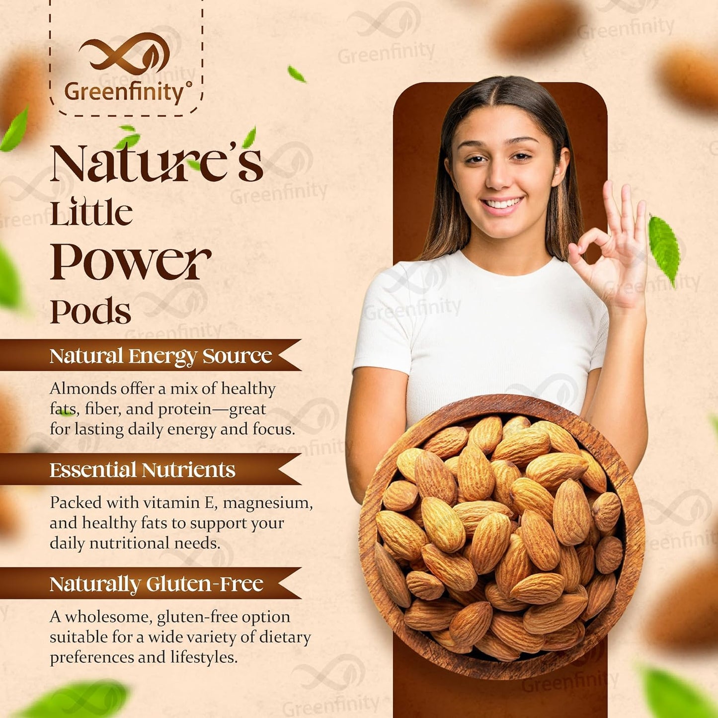 GreenFinity Fresh Almonds 500g (Pack of 2)