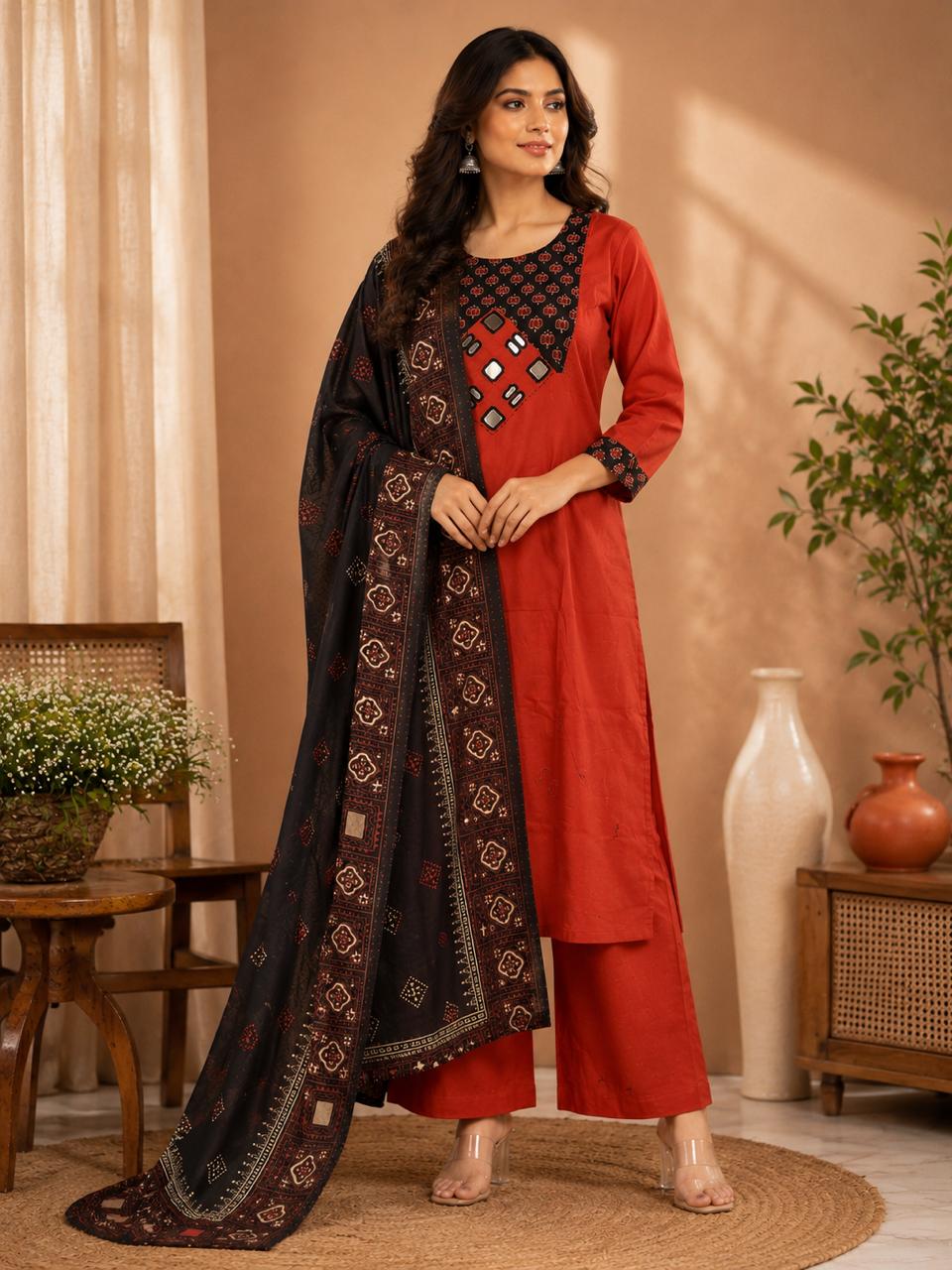 Dhabhu Cotton 3pc Mirror Work
