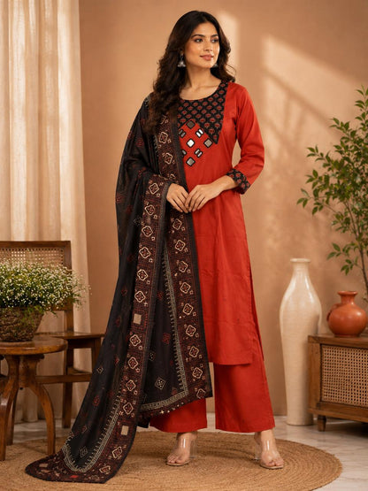 Dhabhu Cotton 3pc Mirror Work