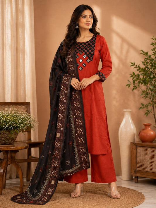 Dhabhu Cotton 3pc Mirror Work