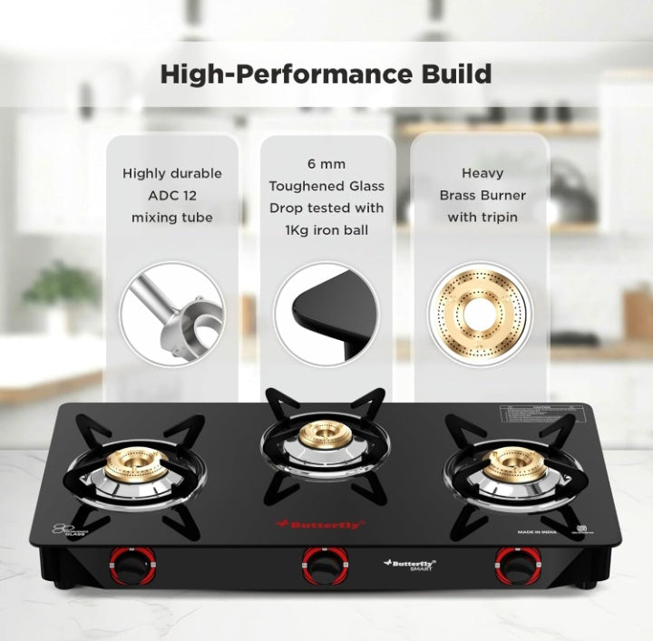 Butterfly Smart 3 Burner Glass Top Gas Stove