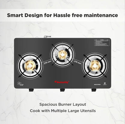 Butterfly Smart 3 Burner Glass Top Gas Stove