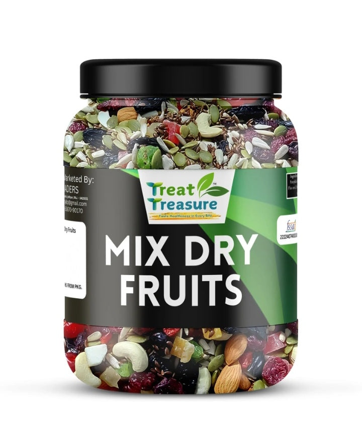 TREAT TREASURE Healthy Dry Fruits Mix, Premium Trial Mix With Dry Fruits, Dried Almonds, Black Raisins, Cashewnuts, Raisins, Pistachio, Walnut & Many More (1 Kilogram Box)