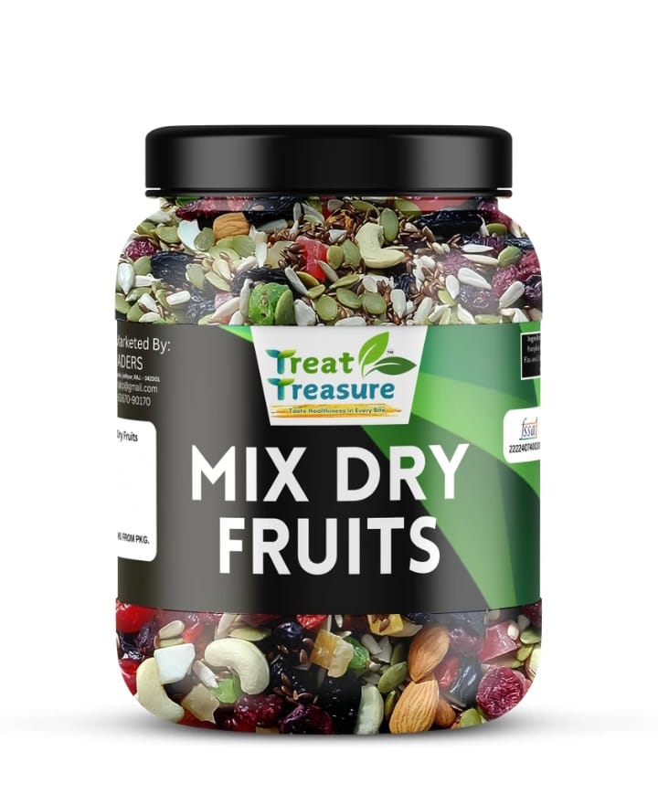 TREAT TREASURE Healthy Dry Fruits Mix, Premium Trial Mix With Dry Fruits, Dried Almonds, Black Raisins, Cashewnuts, Raisins, Pistachio, Walnut & Many More (1 Kilogram Box)